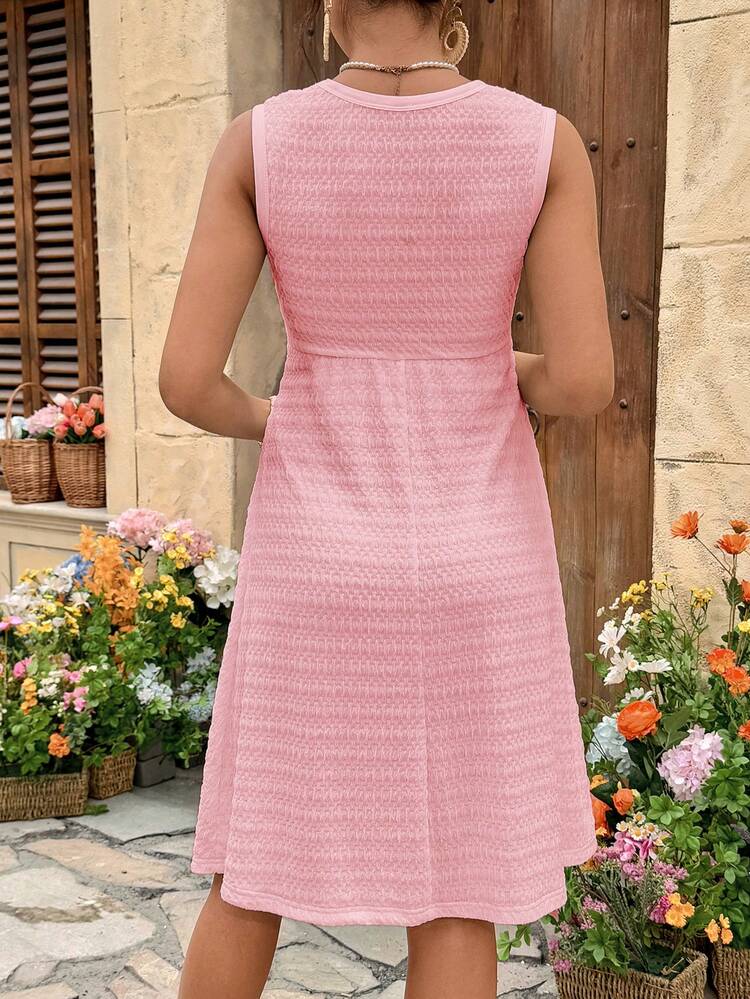 Lyckli Maternity Summer Casual Solid Color Twist Knot Sleeveless Nursing Dress - Baby Pink - View 2