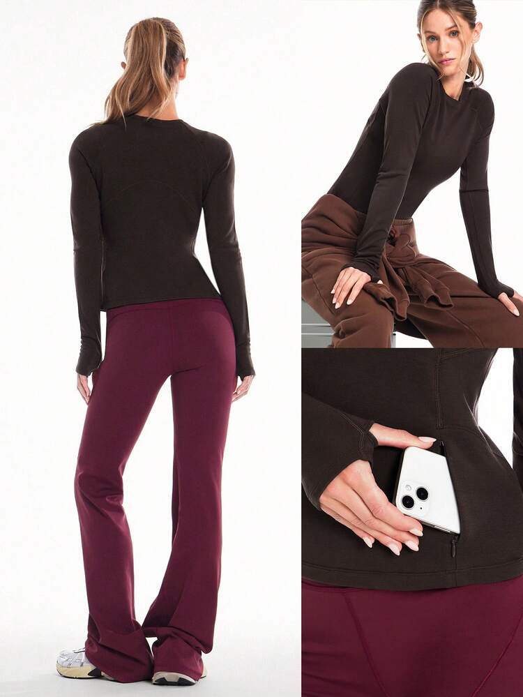 Colección Chic en Calidez Suéter de lana y mezcla cálida, suave y acogedora, de longitud a la cadera, con bolsillos con cremallera oculta, ojales para el pulgar, cuello redondo y mangas largas, para otoño e invierno, para uso diario y casual al aire libre