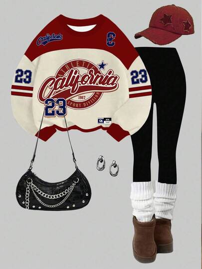 Slaydiva Set de 2 piezas con sudadera de cuello redondo holgada y pantalones leggings ajustados de estilo casual