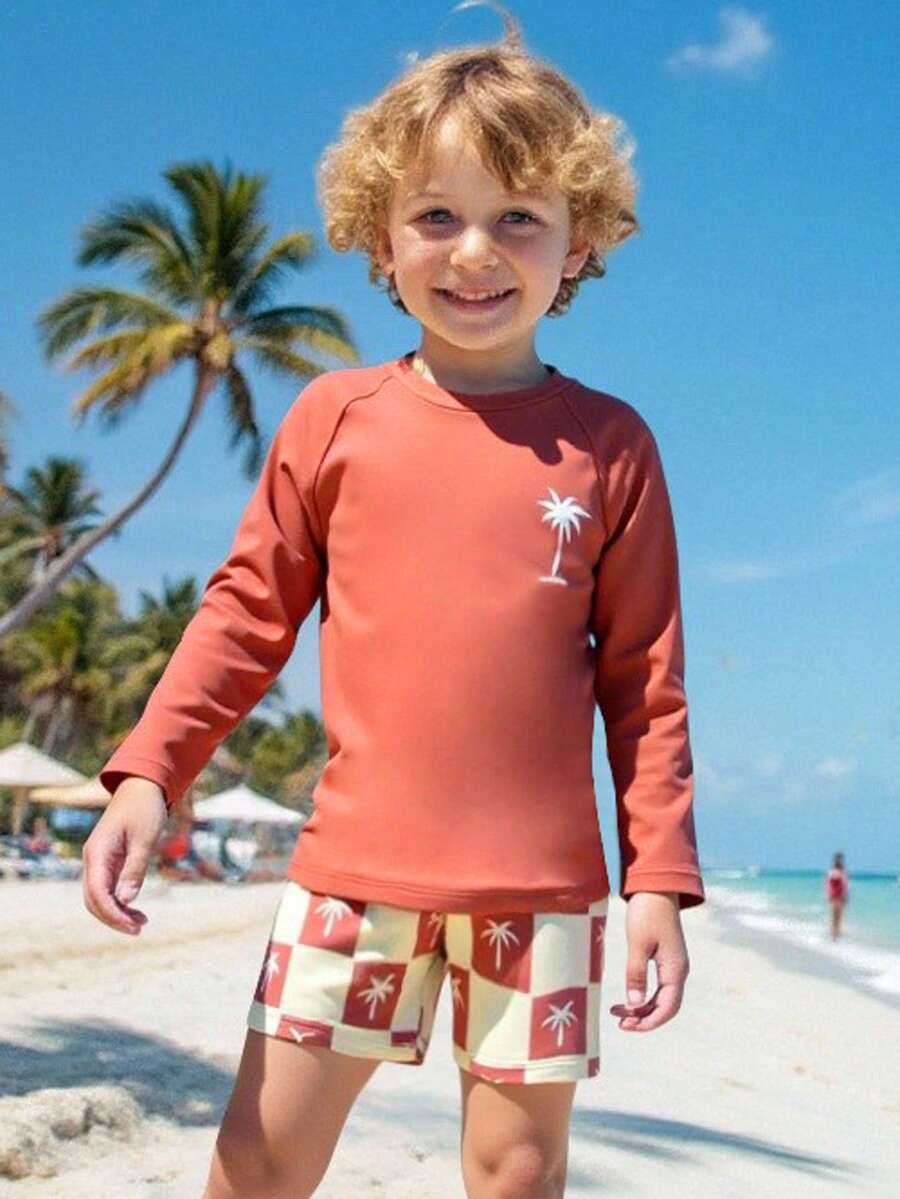 2pcs Baby Boys Swimwear Set, Cute Coconut Tree Print Separate Swim Trunks, Beach Holiday Swimming Outfit Boy Beach Wear Toddler Swim Shirt Boys Swim Shirt Boys Rash Guard Top Boys Long Sleeve Swim Shirt Summer Vacation Thermal Christmas Holiday Festival New Years Valentines Swim 
رمضان
عباياتabaya جلابياتjalabiya جلابيه - Brown - View 1