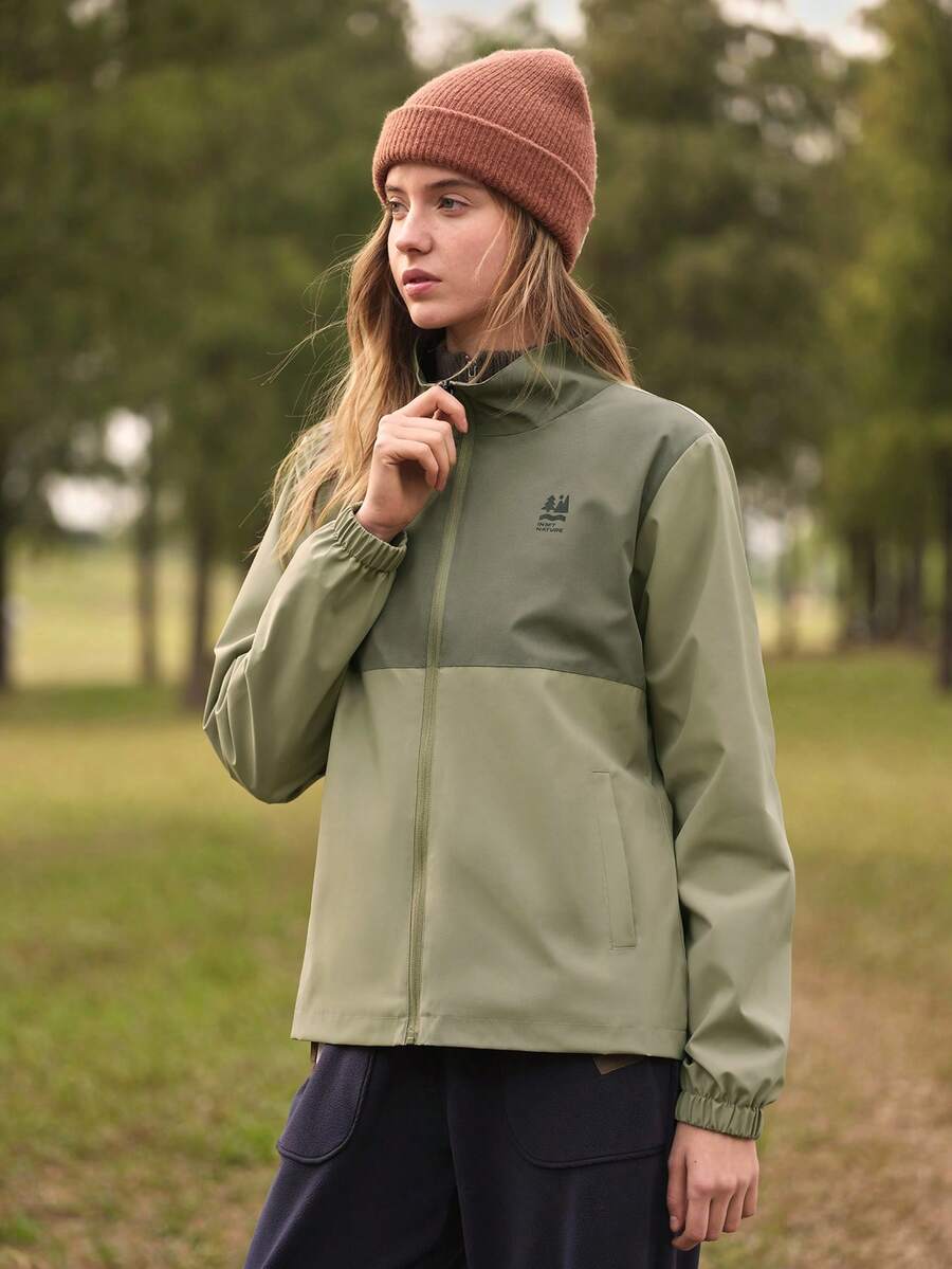 SHEIN In My Nature 女士字母印花长袖拉链休闲外套 - 薄荷綠 - 查看 1