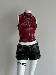 EgrlEra Women's Fashionable Wine Red Camisole,Sparkly Top - Burgundy - View 5