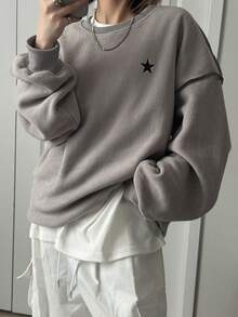 FRIFUL Women's Casual Colorblock Star Pattern Sweater, Autumn/Winter - Grey - View 4