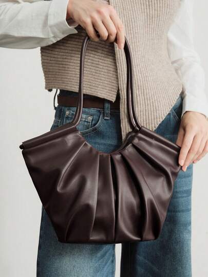 SHECARRY Bolso de mano elegante con pliegues en los hombros para mujer, adecuado para ir al trabajo y escenas de compras
