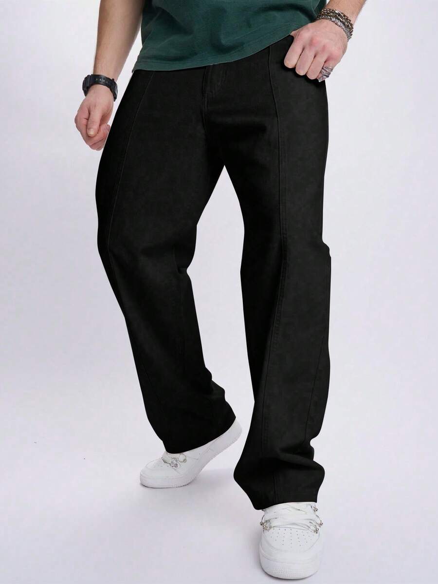 Manfinity Homme Jeans de mezclilla negra lavada casual para hombres - Negro - Ver 1