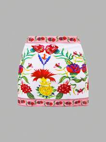 Swim Oasis 女士沙滩装 - 波西米亚风印花，深V领花卉饰边，时尚休闲性感度假连体泳衣带裙 - 彩色 - 查看 6