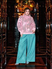 VOLUPTÉ CURVE 大码女式休闲宽松阔腿蓝色长裤，复古时尚，显瘦舒适，通勤、聚会等场合皆宜，情人节也适合穿着。 - 藍色 - 查看 5