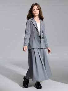 Ontre Bộ 2 món áo khoác và váy thắt eo màu xám cho bé gái tuổi mới lớn - Xám - Xem 6