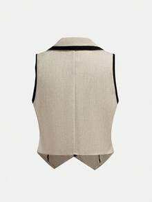 Firerie Kids Tween Girl Casual Commuter Contrast Collar Black & Apricot Top Shirt Top And Straight Leg Pants 2 Pieces Set - Apricot - View 8