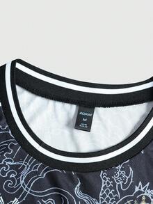 ROMWE MEN Prep 男士休闲花卉字母印花圆领背心 - 黑色 - 查看 6