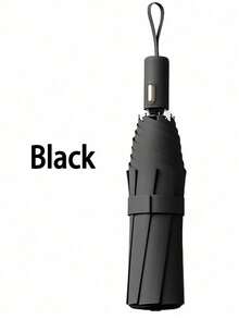 1pc Fully Automatic 16 Ribs Black Umbrella, Windproof Sun Protection Umbrella, UV Blocking Reverse Folding Compact Umbrella, Business Umbrella For One Person For School,Office,Household,Travel (Fabric Cover, Rib Color, And English Letter Pattern Design Randomly Assorted)