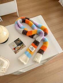 Joivida 1PC Soft Stretchy Narrow Women Scarf Rainbow Stripe Color Blocking Design Handmade Fashion Hair Scarf For Winter Casual Formal Outfit Accessory Gift - Multicolor - View 10