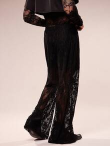 FeverCity Men's Fashionable Sexy Sheer Lace Pants - Black - View 5