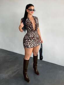 SHEIN SXY Women's Sexy Leopard Print Backless Elegant Dress, Leopard Print ,Valentine's Day,Sexy ,Casual ,Sexy ,Club ,Party ,Summer ,Spring , Skin Tight Dress Cheetah Dress Leopard Dress, Sexy Curve Dress, Women Sexy Dress, Animal Print Dress - Multicolor - View 5