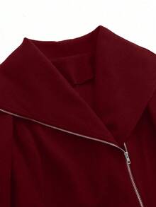SHEIN Tall 高个系列女士秋冬百搭修身长款羊毛混纺大衣 - 酒紅色 - 查看 8