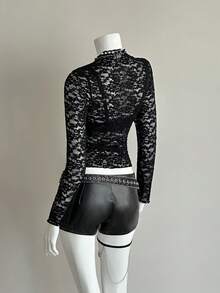 EgrlEra Women's Fashionable Black Sexy Lace Blouse - Black - View 2