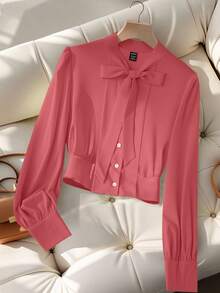 GlowEve 女士优雅通勤秋季衬衫 - 紅色 - 查看 5