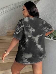 Betty Boop x SHEIN Plus Size Women Casual Everyday Commute Fashion Street Cartoon Character Slogan Graphic Tie-Dye Loose T-Shirt