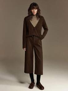 Ontre 女士直筒口袋七分裤，复古风现代都市通勤休闲浪漫款，适合约会、派对、婚礼、毕业典礼、度假、海滩及各种场合。 - 棕色 - 查看 2