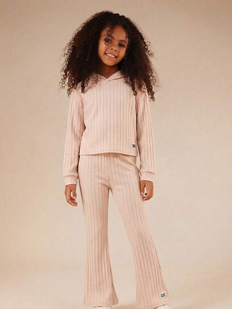 Ribbed Hoodie And Flare Pants Set
