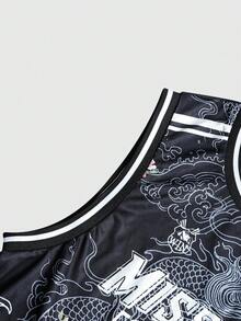 ROMWE MEN Prep 男士休闲花卉字母印花圆领背心 - 黑色 - 查看 3