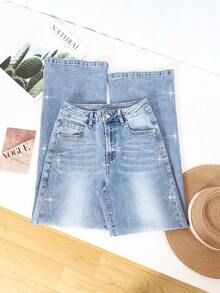 HIMARRI Mujer brillo Pantalón con brillos Mezclilla mujer mezclilla ropa vaquera de mujer denim pantalones para mujer outfit vaquero mujer pantalón de brillos pantalón de brillos - Azul - Ver 2