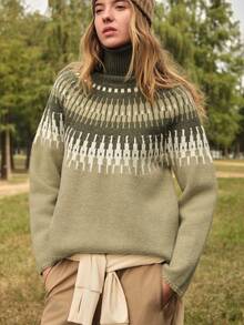 SHEIN In My Nature 女士休闲百搭通勤户外高领长袖毛衣 - 彩色 - 查看 7