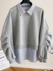 GlowEve Women's Fashionable Patchwork Shirt Layered 2 In 1 Sweatshirt - Multicolor - View 6