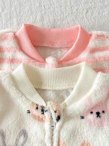 2pcs Newborn Baby Girl Cute Casual Striped Long Sleeve Knit Romper Set - Pink - View 9