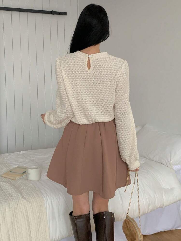 Women's Casual Solid Color Textured Long Sleeve T-Shirt