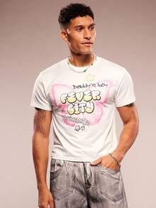 FeverCity 男士字母蝴蝶印花圆领短袖休闲百搭T恤 - 白色 - 查看 1