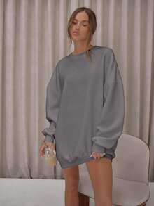 MUSERA Oversized Cut Out Back Open Armhole Sweatshirt Dress Classy Cute Sexy Streetwear Night Out  Evening - Mauve Purple - View 5