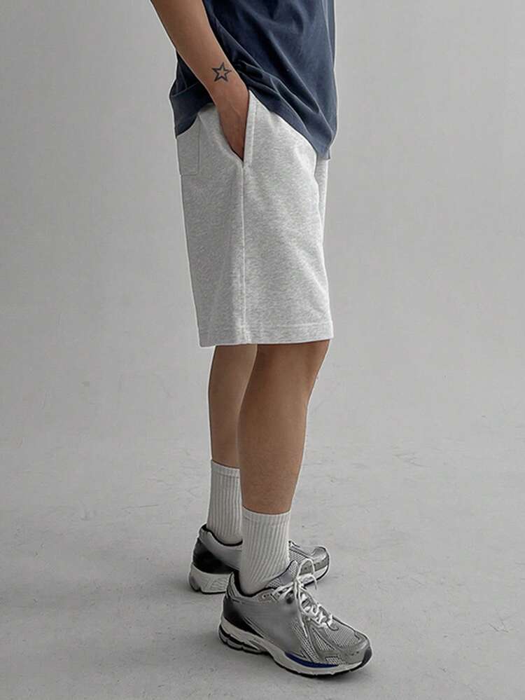 Men's Solid Gray Elastic Waist Shorts, Summer