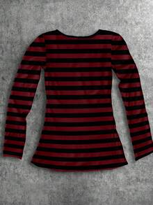 Attitoon 女士V领休闲简约百搭修身长袖T恤，适合机场穿着，条纹骷髅印花，春季款 - 白色 - 查看 5