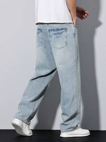 Manfinity Homme 男士纯色口袋休闲直筒牛仔裤 - 淺色水洗藍 - 查看 2