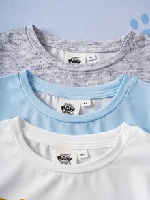 SHEIN | PAW Patrol 3pcs/Set Young Boy Cartoon Dog Print Crew Neck Short Sleeve Knit T-Shirts