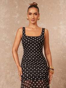 Lumalex Women's Elegant Polka Dot Mesh Sleeveless Fitted Flared Dress, Spring/Summer - Multicolor - View 5