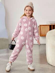 SHEIN 女童针织毛绒连帽连体衣 - 淡紫色 - 查看 5