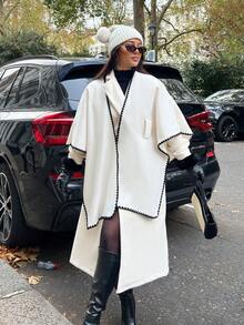 NegzBox 秋冬新款披风羊毛斗篷，百搭优雅，适合女性 - 杏色 - 查看 4