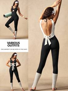 VARSIVA Mono deportivo casual de mujer con contraste de color y espalda descubierta - Blanco y Negro - Ver 10