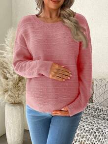 SHEIN Maternity Casual Solid Color Bowknot Drop Shoulder Long Sleeve Sweater - Dusty Pink - View 5