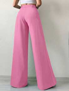SHEIN Tall 女款純色寬腿西裝長褲，適合高個女性 - 粉色 - 查看 2