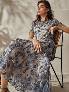 Anewsta Rochie elegantă pentru femei, cu paiete brodate, cu coadă de pește, ocazie formală, petrecere, sărbătoare, luxoasă și grațioasă - Gri deschis - Vizualizare 4