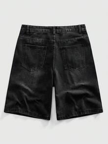 ROMWE MEN Goth Men's Rhinestone Cross Pocket Denim Shorts - Grey - View 2