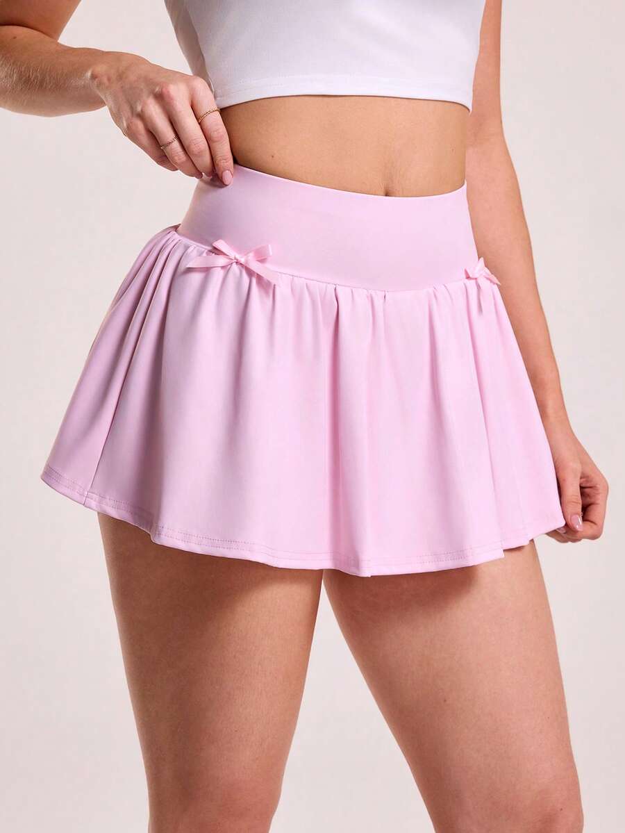 Sovereign Charm Women's A-Line Ruffle Waist 2 In 1 Sports Casual Everyday Skirt Pants, Dopamine - Pink - View 1