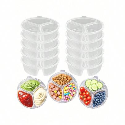 5/10 /30/50 Pieces Colorful 3 Compartment Snack Box Containers With Lids - Reusable, Portable, Leak Proof Plastic Sauce And Dipping Sauce Containers For On-The-Go Snacks Picnics Condiments And Meal Prep