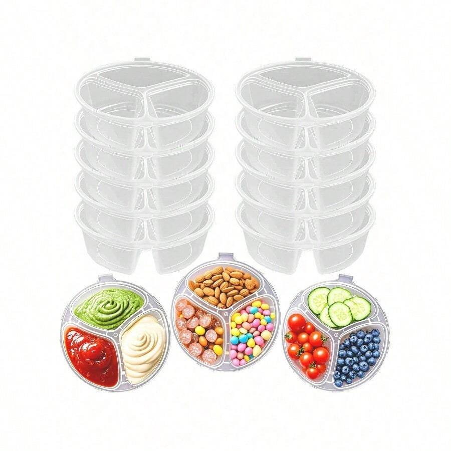 5/10 /30/50 Pieces Colorful 3 Compartment Snack Box Containers With Lids - Reusable, Portable, Leak Proof Plastic Sauce And Dipping Sauce Containers For On-The-Go Snacks Picnics Condiments And Meal Prep - Multicolor - View 1