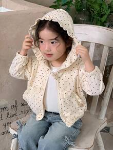 DAZY Toddler Girls' Hooded Polka Dot Spring/Autumn Korean Style Jacket - Apricot - View 6
