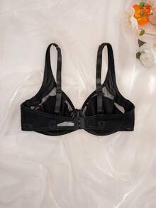 Comfortable Underwire Lace Patchwork Thin Underwear - Black - View 2