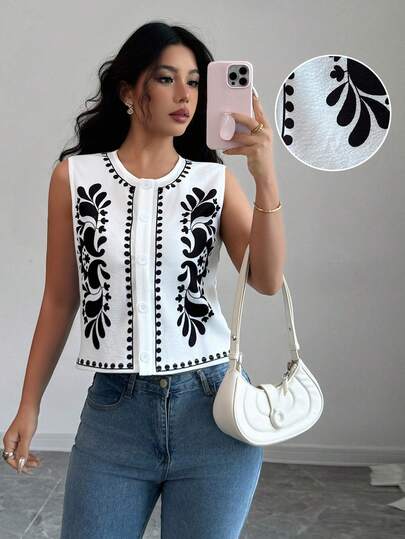 Selianne Camisole de mujer elegante y casual, sin mangas, con estampado, apta para vacaciones o uso diario